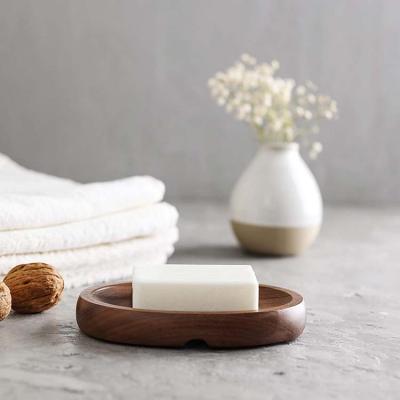 China Eco-Friendly Healthy Walnut Wood Soap Dish For Bathroom Natural Handcrafted Bar Soap Holder, Sponge Holder Elegant Design Wooden Soap Dish for sale