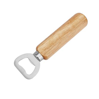 China Solid OEM Logo Custom Design Stainless Steel Wine Opener Handle Beer Wooden Bottle Opener Viable for sale