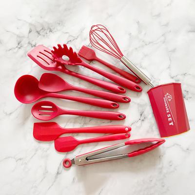 China Sustainable Silicone Kitchenware Utensils Set 10pcs Set Spatula Kitchen Tools Spoon for sale