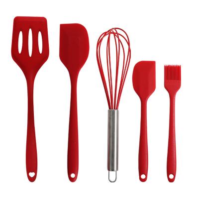 China Sustainable 5 Piece Set Silicone Kitchen Utensils for Baking and Non Cooking Stick Butter Silicone Brush Spatula Set for sale