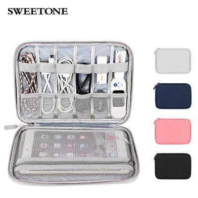 China Polyester Double Layers Travel Data Cable Organizer Electronics Accessories Carry Bag Oxford Digital Storage Bag Set for sale