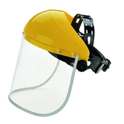 China Yellow Protective PVC Face Safety Helmet Transparent Industrial Work Environment With Sun Visor for sale