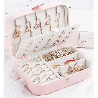 China Lady PU Leather Jewelry Box Storage Box Ring Display Case Portable Jewelry Organizer For Necklaces Joyeros Organizador De Joyas for sale