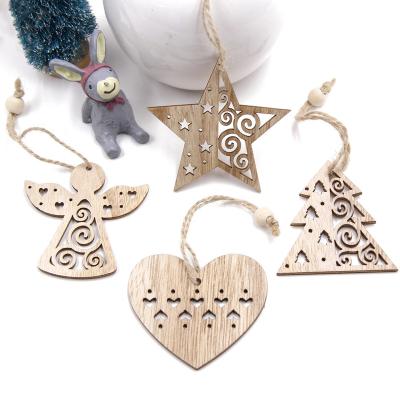 China 6PCS Christmas Wood European Hollow Snowflakes Wooden Pendants Ornaments For Christmas Tree Ornament Christmas Party Decorations Kids Gift for sale