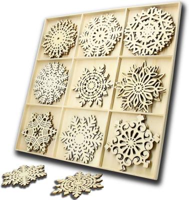 China Wood (Plywood) in Stock Promotional White Wooden Snowflake Christmas Tree Ornaments for sale