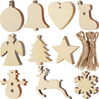 China Wood Slice Christmas Ornaments Wood Log Carves Wooden Snowflake Angel Star Shape Christmas Tree Hanging Slice Embellishments for sale