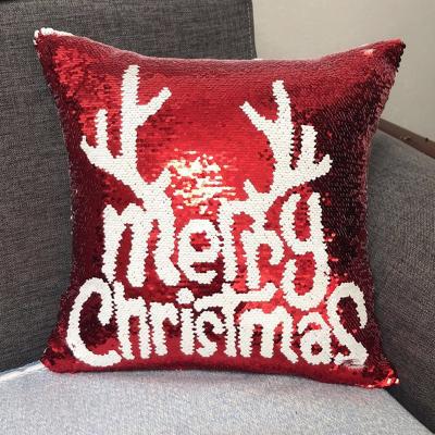 China Magic Shiny Car Christmas Deer Snowflake Cushion Cover With Sequins Checkered Case Cover For Seat Car 40x40cm Christmas Gift for sale