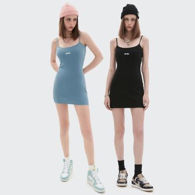 China 2021 Summer Hot Sale Breathable Women Slim Strap Dress Embroidered Logo Dress Custom Made High Quality Women's Dress for sale