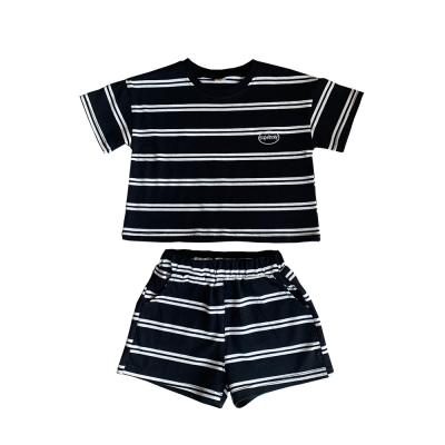 China Sports Roll Up Boys Set Striped T-shirt Cute Little Boys Costume For 6-60 Months Summer Cotton Baby Kids Cool Clothing Set for sale