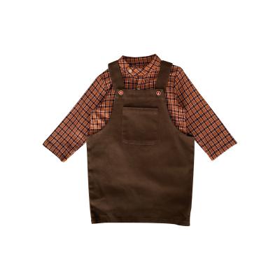 China Spring British Style Children's Wear Girls' College Wind Brown Strap Skirt + Retro Plaid Shirt Set Children's Fan Art Two-Part Set for sale