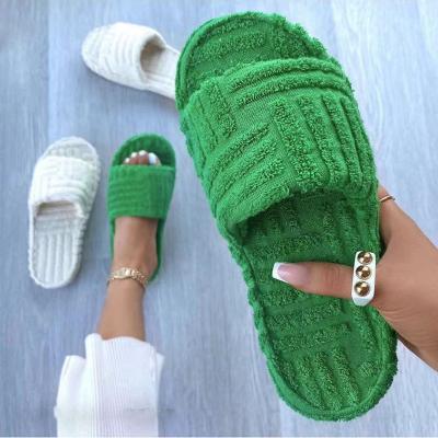 Chine BUSY GIRL CC1026 Womens Fashion Fur Slides Slippers Zapatilla De Mujer Green Shoes à vendre