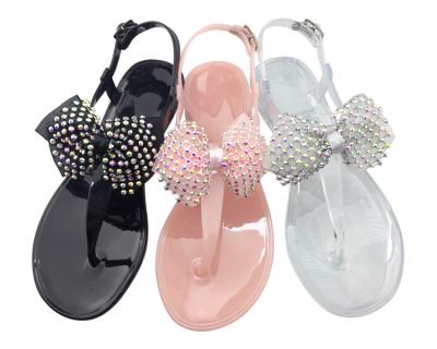 China BUSY GIRL BLD1005 Women sandals summer flat sandals jelly shoes women thong sandals with bow knot for sale