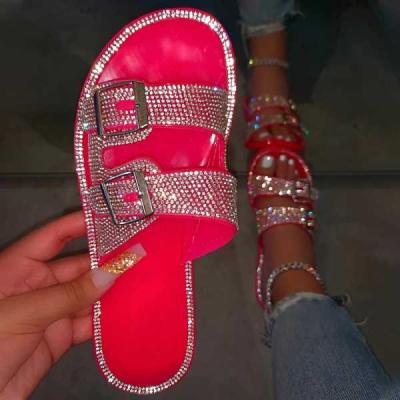 China BUSY GIRL AL5430 Summer sandals women diamond slides slippers shoes flats women beach slippers for sale