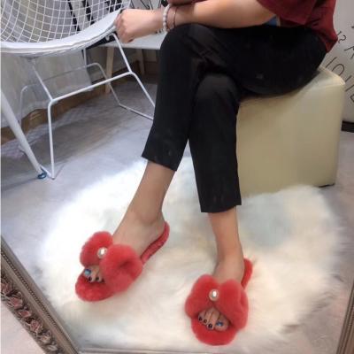 Chine Platform open toe slippers , real fluffy fur slides and fur house slides à vendre