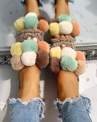 Chine Ball Style Soft Fur Slides Slippers Faux For Ladies Suitable For Summer, Spring, Autumn à vendre