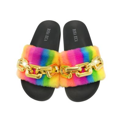 China BUSY GIRL ST2029 Metal summer trendy design pvc slides slipper diamond lady flat sandals causal outdoor shoes slippers for sale