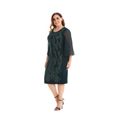 China high quality Anti-wrinkle fashion plus size dress print elegant casual dress long sleeve Midi dress for sale