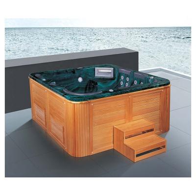 China Large Outdoor Wood Shell Spa Massage Hot Tub Acrylic Modern Whirlpool Bathtub Bathing Pool for sale