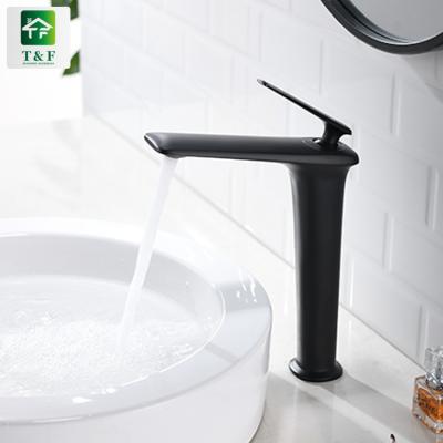 China Modern High Quality Black Sanitary Single Brass Single Sink Mixer Tap Bathroom Vanity Tall Hole Waterfall Faucet for sale