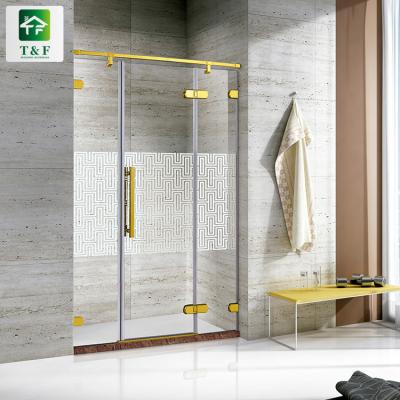 China Easy To Clean And Install Luxury Tempered Glass Shower Room Bathroom Equipment Gold Stainless Steel Frame Shower Enclosure for sale