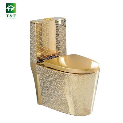 China Foshan Double-Flow Set Gold Toilet Luxury One-Piece Equipment Ceramic Cover Basin for sale