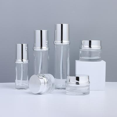 China 20g 30g 50g 40ml 100ml 120ml Luxury Empty Cosmetic Glass Bottle And Jar Set Cosmetics Skin Care Packaging Containers for sale