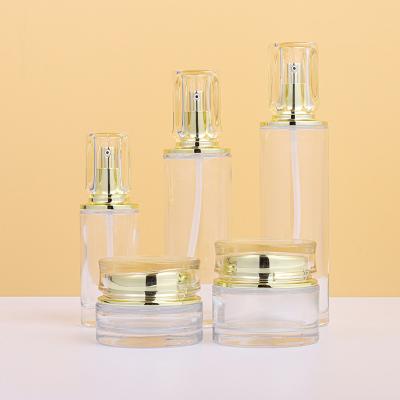 China 30g 50g 40ml 100ml 120ml Empty Cosmetic Luxury Glass Bottle And Jar Set Cosmetics Skin Care Packaging Containers for sale