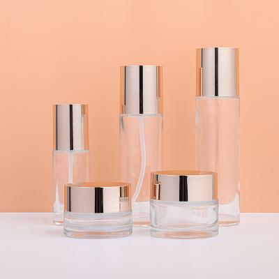 China Wholesale 30g 50g 40ml 100ml 120ml Luxury Empty Cosmetic Glass Bottle And Jar Set Cosmetics Skin Care Packaging Containers for sale