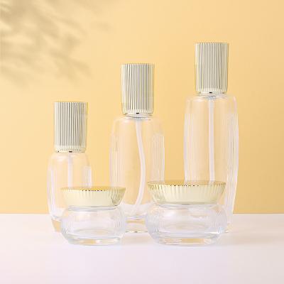 China 30g 50g 40ml 100ml 120ml Luxury Empty Cosmetic Glass Bottle And Jar Set Cosmetics Skin Care Packaging Containers for sale