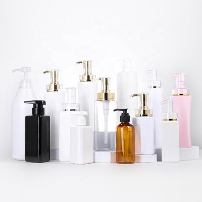 China Cosmetic Custom Luxury PET Plastic Shampoo And Conditioner Empty Bottle Body Lotion Bottle With Pump Packaging Manufacturers for sale