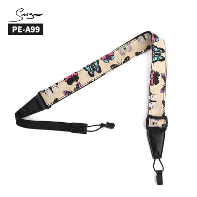 China Belt With Leather End Launch Wholesale New OEM Logo Embroidery Pattern High End 3 Color Optional Ukulele Strap for sale