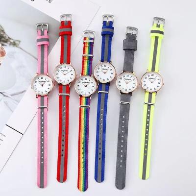 China Stopwatch ladies watch hot sale 2022 weave number logo women custom attractive nylon kids watch strap for sale