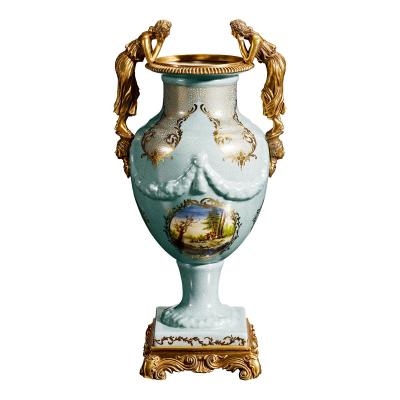 China Home Decration Home Decoration Ceramic Add Brass Vase For Sale for sale