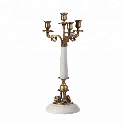 China Luxury Home Decoration JDSC Luxurious Brass With Ceramic Upright Candlestick for sale