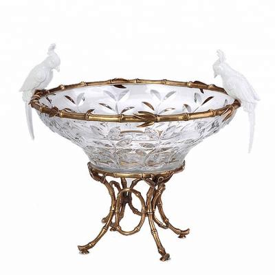 China JDSC Luxury Europestyle decorate hummingbird fruit plastic glass-metal dry tray for home decoration for sale