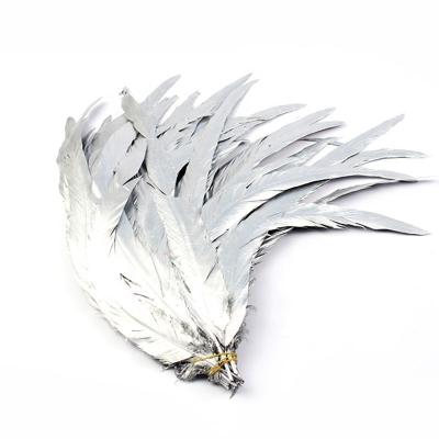 China Carnival Hot Sale 25-45 cm Sprayed Silver Rooster Tail Feathers for Sale for sale