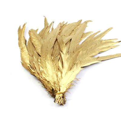 China Carnival High Quality Exotic Sprayed Silver and Golden Rooster feather 30-35 cm for Carnival Party for sale