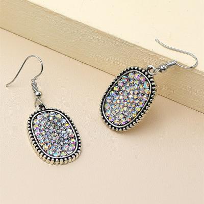 China 2 Pcs High Quality/Exquisite Lady Jewelry Party Ellipse Earrings Set National Colorful Silver Color Crystal Pendant Women Earring Set for sale