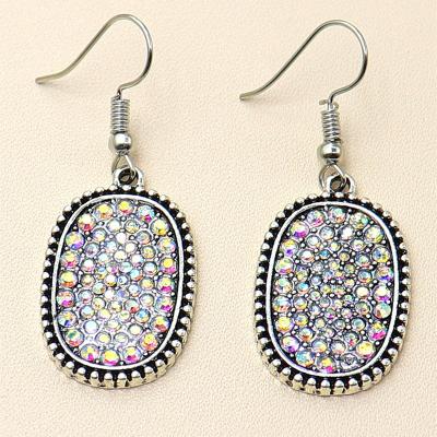 China 2 Pcs High Quality/Exquisite Lady Jewelry Party Ellipse Earrings Set National Colorful Silver Color Crystal Pendant Women Earring Set for sale