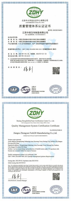 ISO - Taizhou Custom Forklift Co.,Ltd