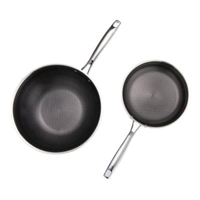 China Ply Stainless Steel 30cm Multi Sustainable Frying Pan Honeycomb Nonstick Wok for sale