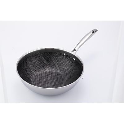 China 28cm Stainless Steel Triple Clad Honeycomb Non-Stick Wok Pan Without Lid for sale