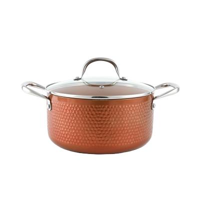 China General use for gas and induction cooker 3ply copper nonstick triple hammered cookware with glass lid for sale