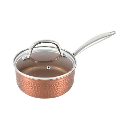 China CLASSIC Stainless Steel Cookware Triple Hammered Copper Pan With Glass Lid for sale