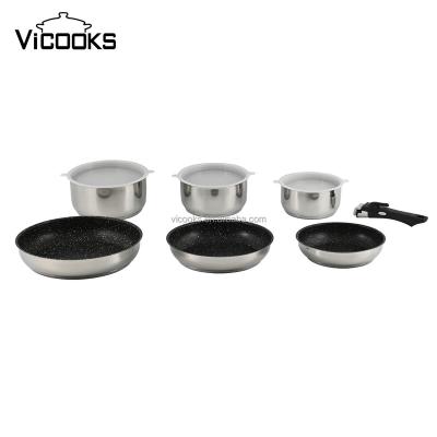 China CLASSIC Aluminum 10Pcs Cookware Set Kitchen Gadgets Cookweare Sets Nonstick Cookware With Removable Handle for sale