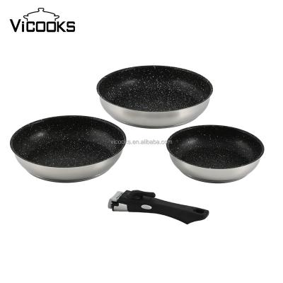 China CLASSIC 3Pcs Stainless Steel Cumin Cookware Set Non-Stick Cookware Sets With Detachable Handle for sale