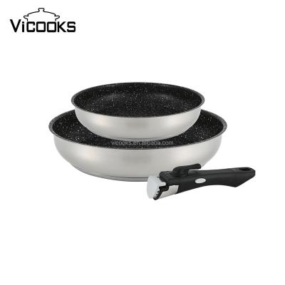 China Compatible On All Cooktops Egg Pan 4 Hole Square Gyoza Frying Pan Handle Marble Wok Frying Pan With Detachable And Removable for sale