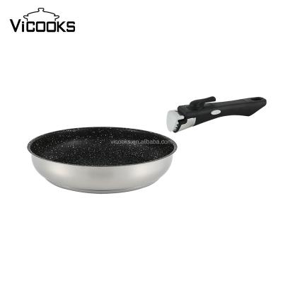 China Compatible On All New Cooktops Granite Frying Pan Set With Detachable Handle 24cm Black Carbon Steel Revolving Pan for sale