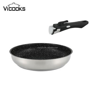 China General Use For Sartenes Gas And Induction Cooker Disposable Stainless Steel Pans Double Frying Pan With Detachable Handle for sale