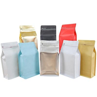 China Recyclable Gravure Printing Flat Bottom Bag Customized Flat Bottom Gusset Plastic Bag Eight Side Sealing Bag For Coffee Beans for sale